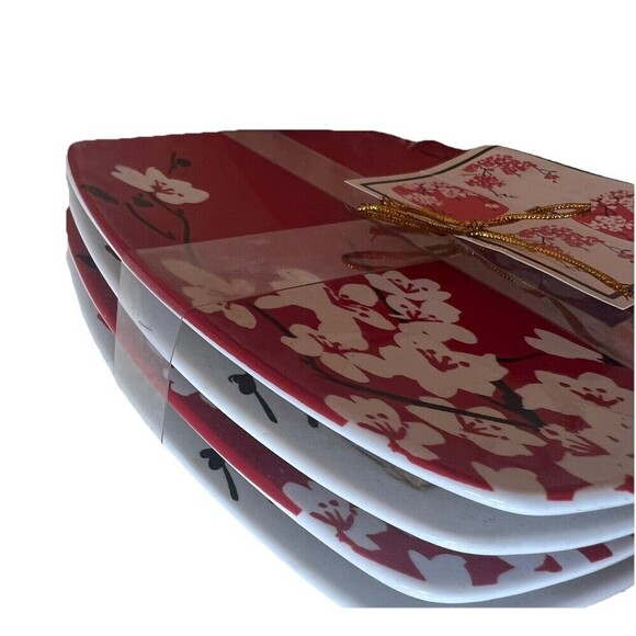 Stunning Set of 4 Vintage 222 Fifth PTS MIA BLOSSOMS-RED Appetizer Bread Plates - Picture 5 of 6